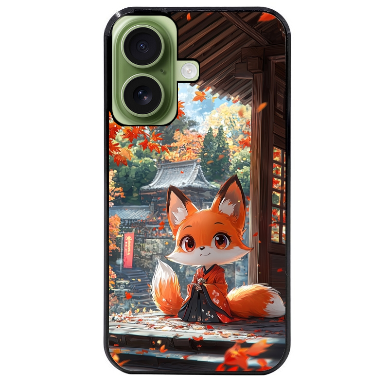 Coque noire taperso pour Iphone 16 16E PLUS MAX PRO avec motif renard et fox anime protection antichoc personnalisée