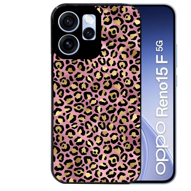 Coque noire taperso pour OPPO Reno 15 et F FS 5G avec motif leopard rose protection antichoc personnalisée