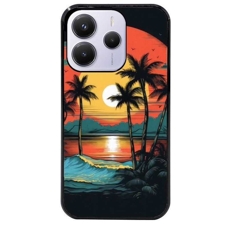 Coque noire taperso pour Redmi Note 14 et PRO PLUS 4G 5G avec motif hawaii palmier protection antichoc personnalisée