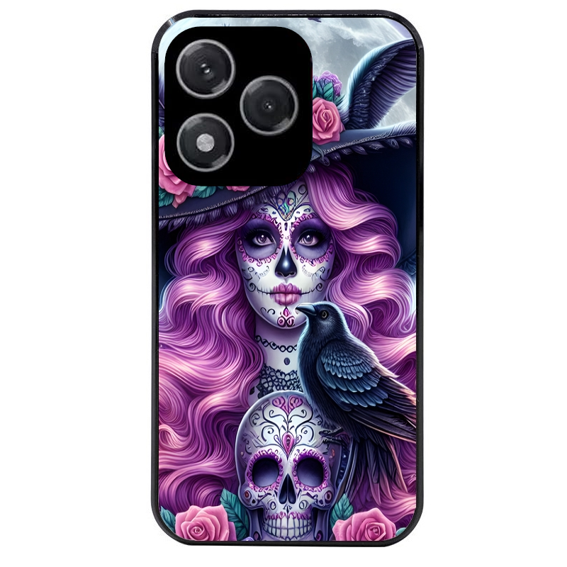 Coque noire taperso pour Honor 400 et Lite Pro Smart avec motif tete de mort calavera et corbeau protection antichoc personnalisée