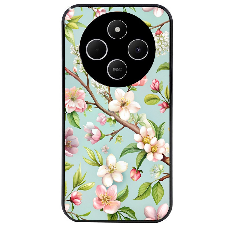 Coque noire taperso pour POCO C75 avec motif fleur de printemps protection antichoc personnalisée