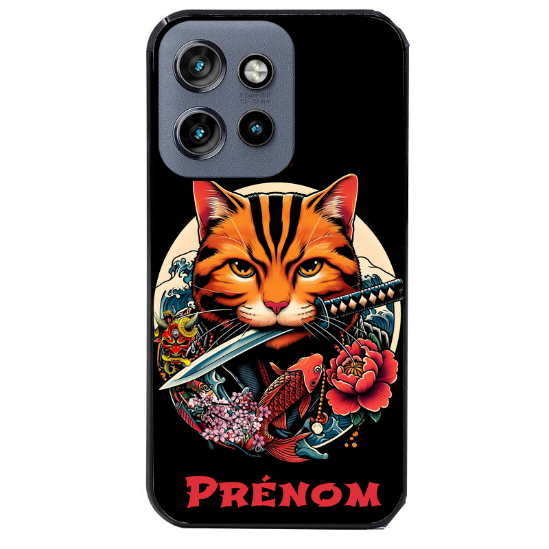 Coque noire taperso pour Moto Edge 60 et Neo Fusion Pro avec motif chat carpe koii japan personnalise protection antichoc personnalisée