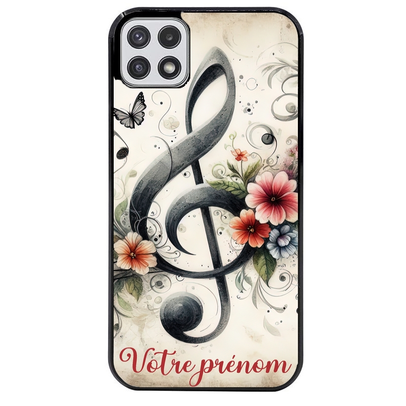 Coque noire taperso pour galaxy A22 A32 A52 A52S 4G 5G  avec motif musique cle sol personnalisee protection antichoc personnalisée