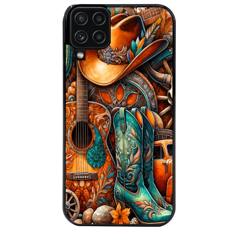 Coque noire taperso pour galaxy A22 A32 A52 A52S 4G 5G  avec motif cow boy et texas automne protection antichoc personnalisée
