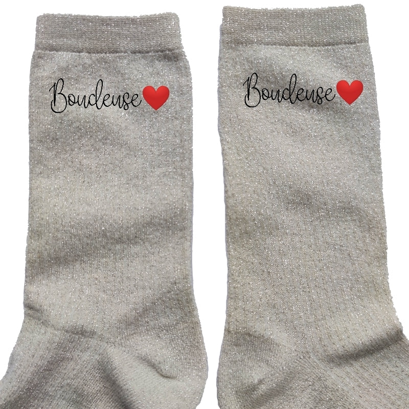 Chaussettes paillettes crème motif boudeuse