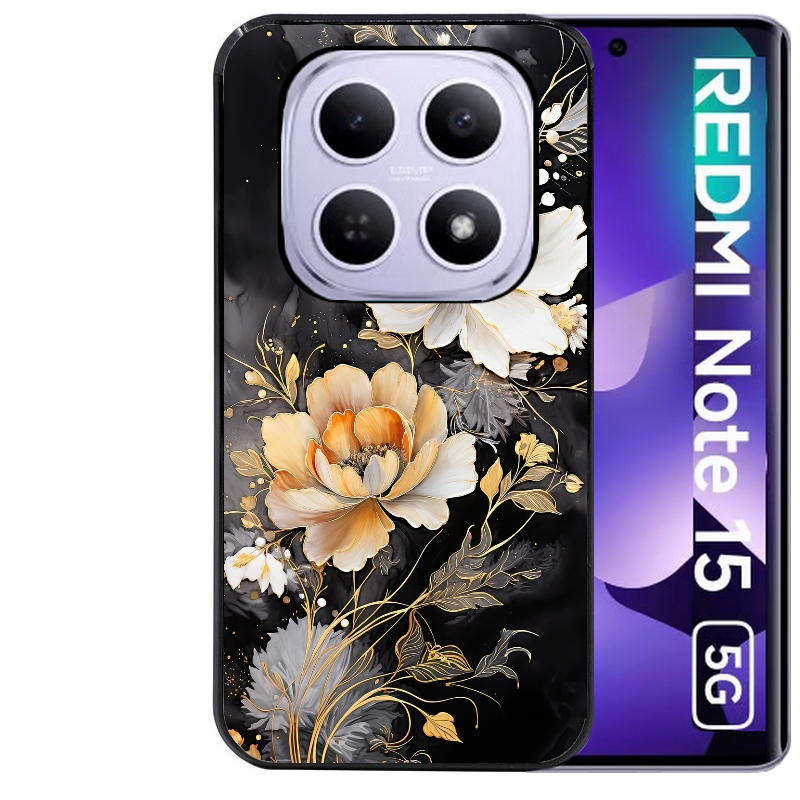 Coque noire taperso pour Redmi Note 15 et PRO PLUS 4G 5G avec motif fleur blanche protection antichoc personnalisée
