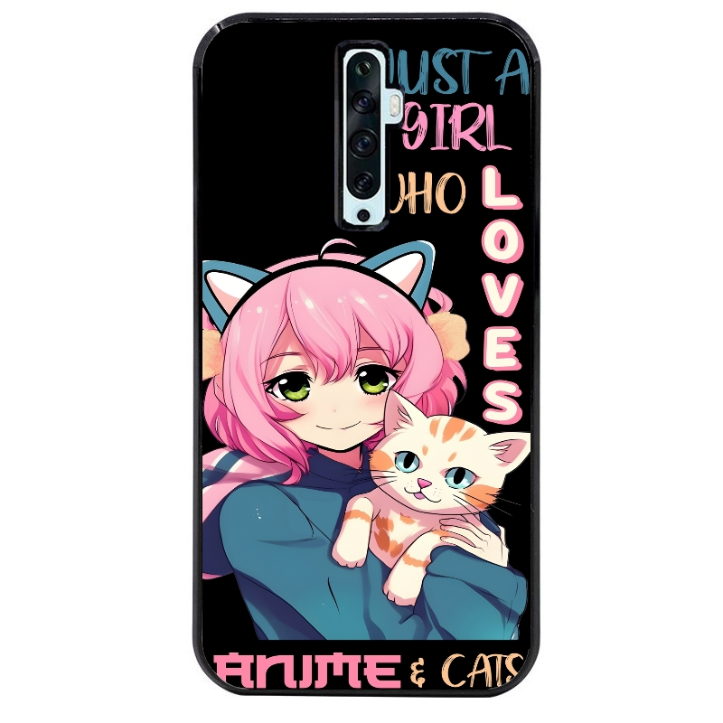 Coque noire taperso pour OPPO Reno 2 et 2Z avec motif anime et chat protection antichoc personnalisée