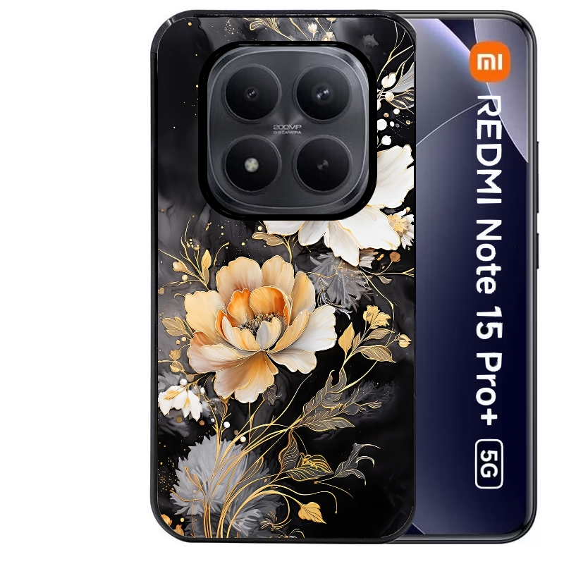 Coque noire taperso pour Redmi Note 15 et PRO PLUS 4G 5G avec motif fleur blanche protection antichoc personnalisée