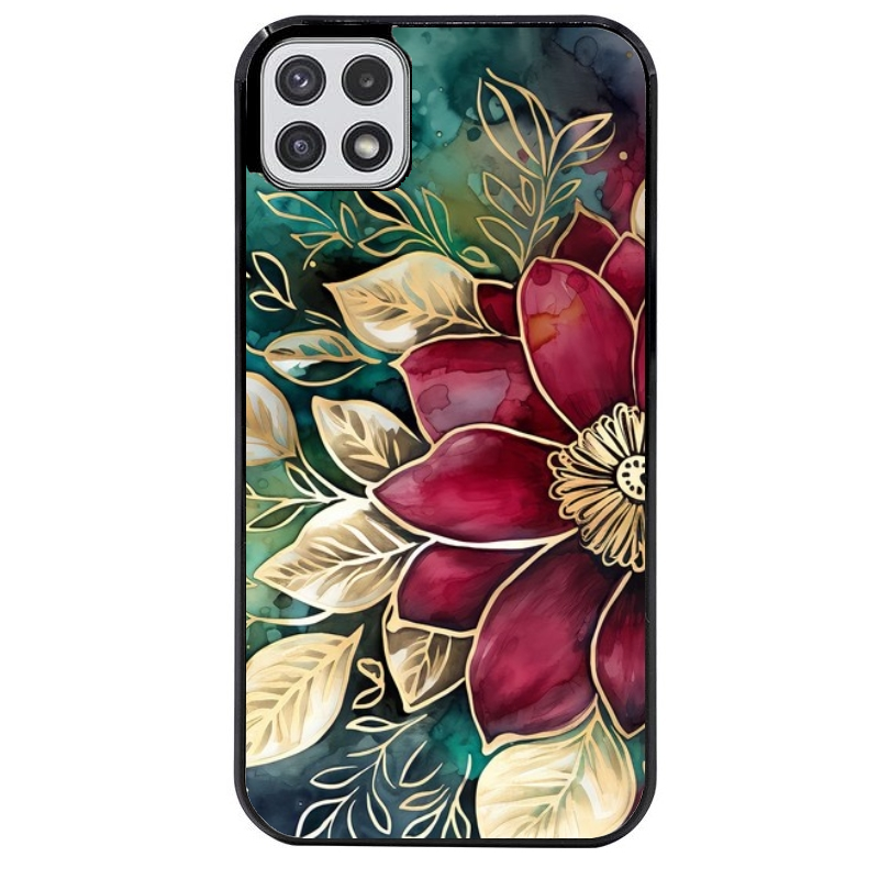 Coque noire taperso pour galaxy A22 A32 A52 A52S 4G 5G  avec motif fleur poinsettia style noel protection antichoc personnalisée