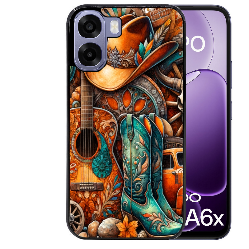Coque noire taperso pour OPPO A6 A6X 4G et 5G avec motif cow boy et texas automne protection antichoc personnalisée