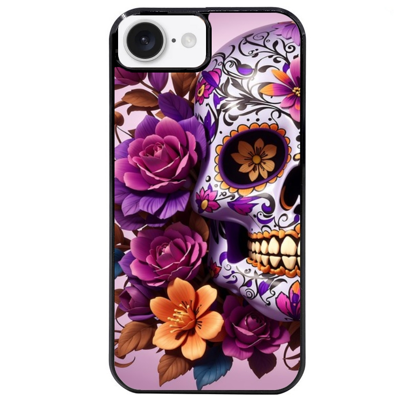 Coque noire taperso pour Iphone 17 17E AIR MAX PRO avec motif tete de mort calavera violette protection antichoc personnalisée