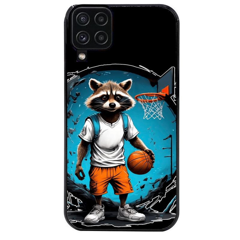 Coque noire taperso pour galaxy A22 A32 A52 A52S 4G 5G  avec motif basket racoon protection antichoc personnalisée