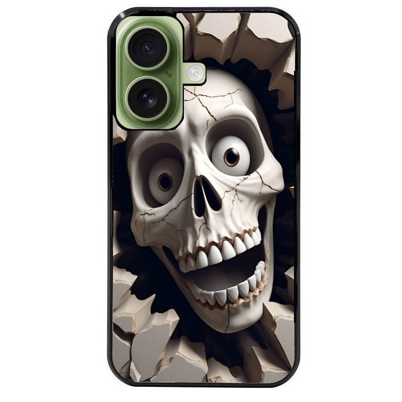 Coque noire taperso pour Iphone 16 16E PLUS MAX PRO avec motif tete de mort smile protection antichoc personnalisée