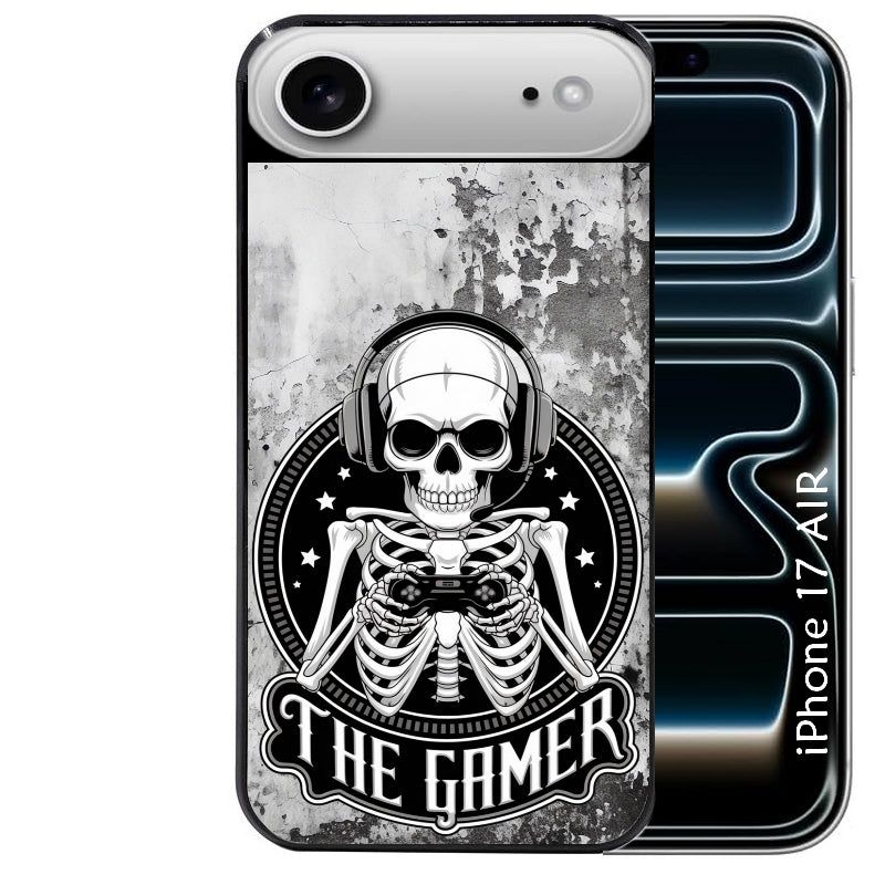 Coque noire taperso pour Iphone 17 17E AIR MAX PRO avec motif tete de mort gamer beton protection antichoc personnalisée