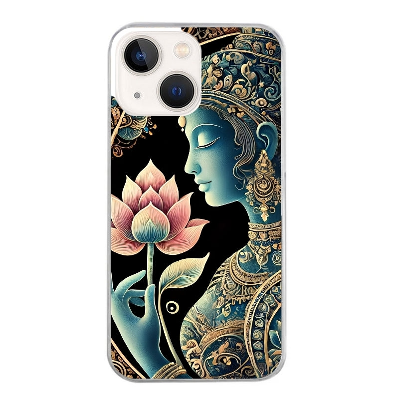 Coque taperso pour Iphone 13 et PRO MINI PRO MAX avec motif bouddha et lotus protection antichoc personnalisée