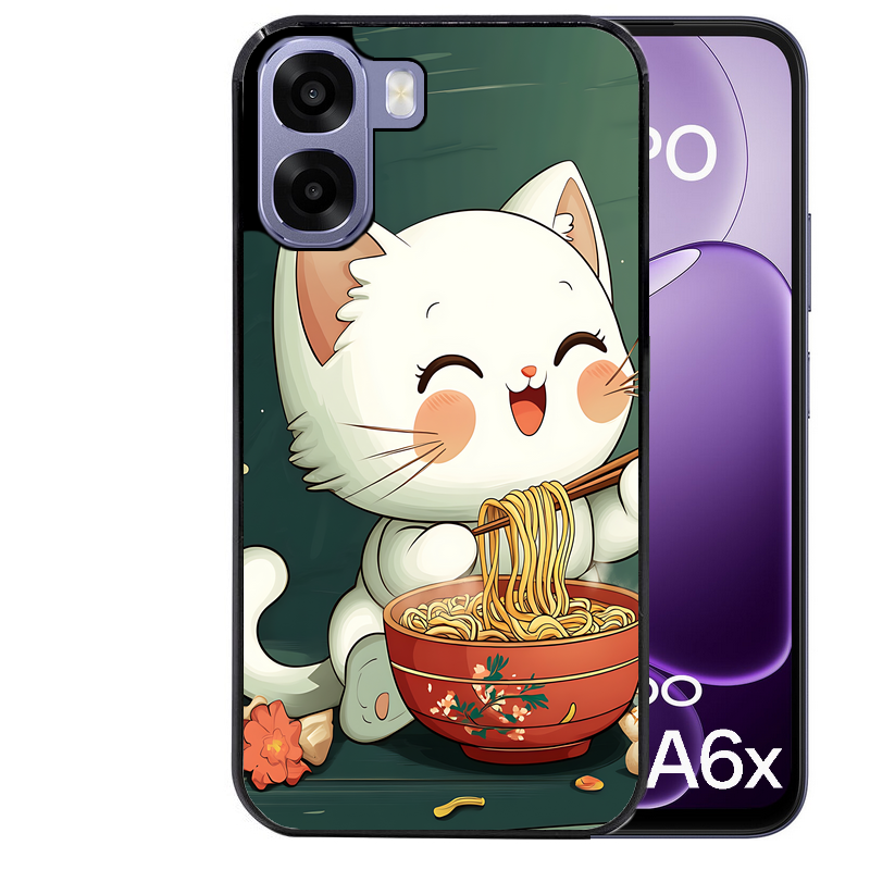 Coque noire taperso pour OPPO A6 A6X 4G et 5G avec motif chat ramen nuage protection antichoc personnalisée