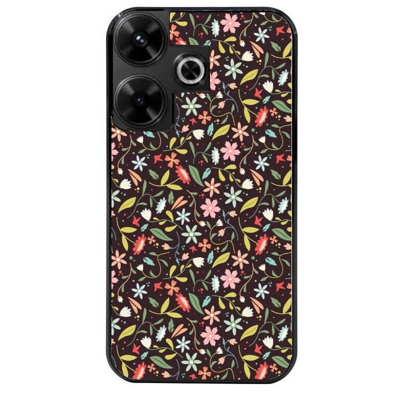 Coque noire taperso pour POCO M6 4G avec motif petites feurs multicolores protection antichoc personnalisée