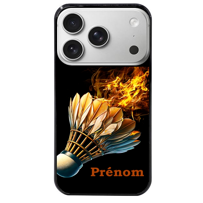 Coque noire taperso pour Iphone 17 17E AIR MAX PRO avec motif badminton flamme personnalise protection antichoc personnalisée