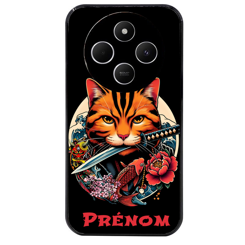 Coque noire taperso pour POCO C75 avec motif chat carpe koii japan personnalise protection antichoc personnalisée