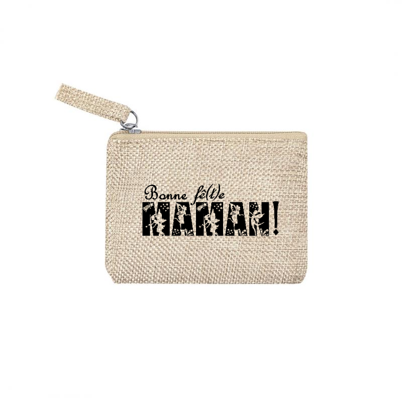 Pochette personnalisée bonne fëte maman en jute et doré en jute et doré