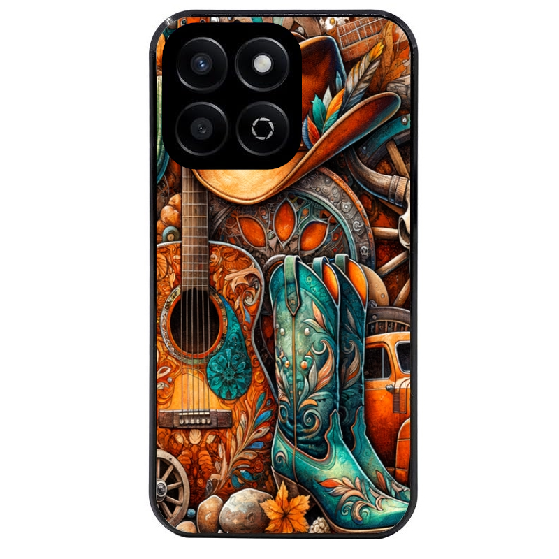 Coque noire taperso pour Honor 70 LITE 90 et LITE avec motif cow boy et texas automne protection antichoc personnalisée