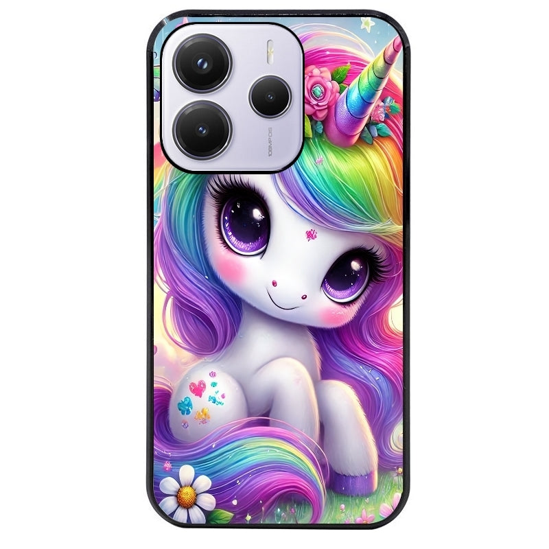 Coque noire taperso pour Redmi Note 14 et PRO PLUS 4G 5G avec motif licorne et fleurs protection antichoc personnalisée
