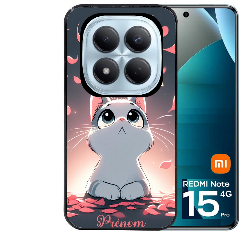 Coque noire taperso pour Redmi Note 15 et PRO PLUS 4G 5G avec motif chat anime avec votre prenom protection antichoc personnalisée
