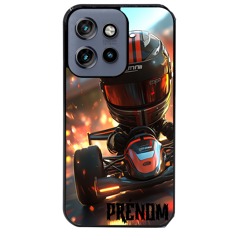 Coque noire taperso pour Moto Edge 60 et Neo Fusion Pro avec motif karting f1 personnalisee protection antichoc personnalisée