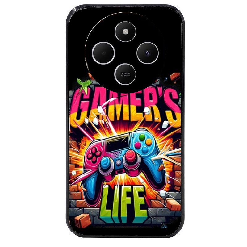 Coque noire taperso pour POCO C75 avec motif gamer life protection antichoc personnalisée