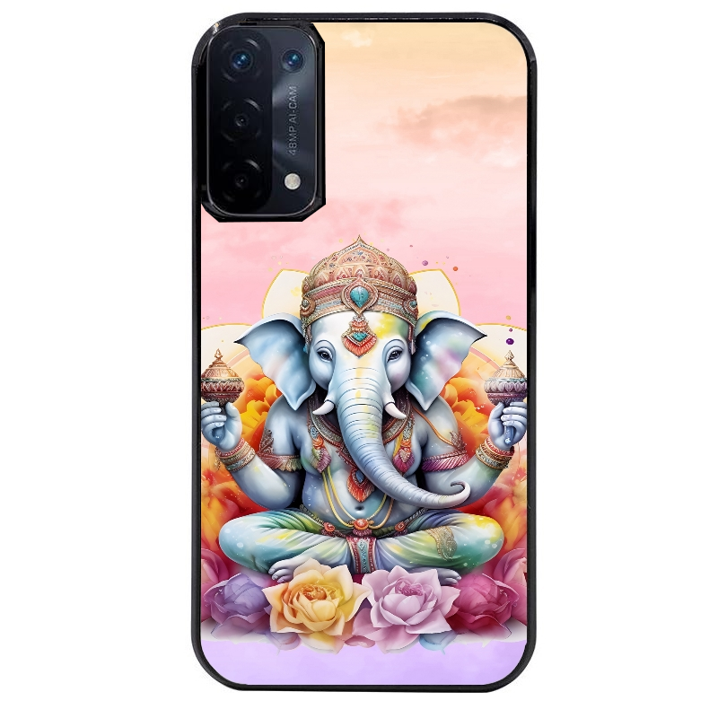 Coque noire taperso pour OPPO A54 et A74 5G avec motif elephant namaste protection antichoc personnalisée