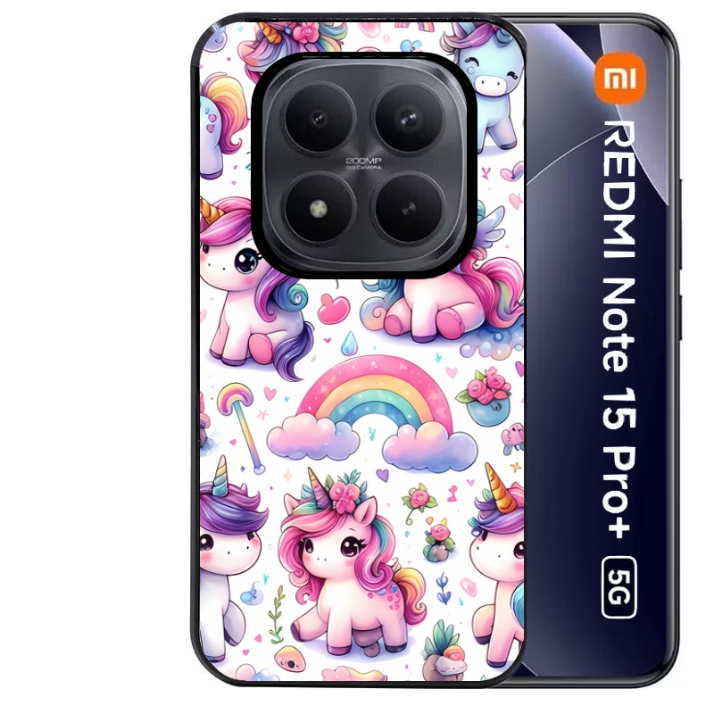 Coque noire taperso pour Redmi Note 15 et PRO PLUS 4G 5G avec motif licorne arc en ciel protection antichoc personnalisée