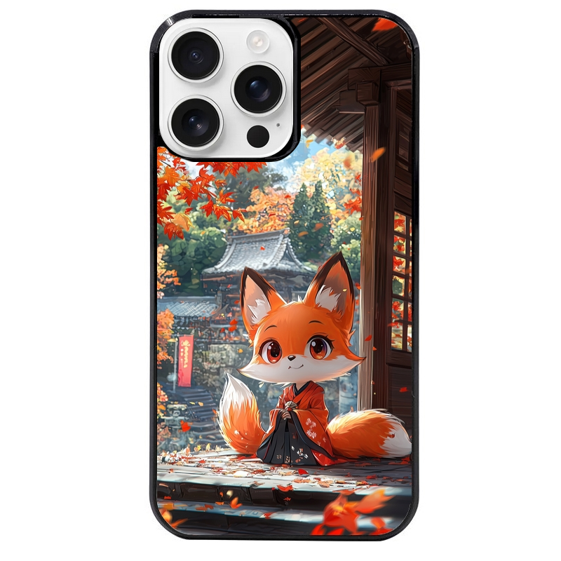 Coque noire taperso pour Iphone 16 16E PLUS MAX PRO avec motif renard et fox anime protection antichoc personnalisée
