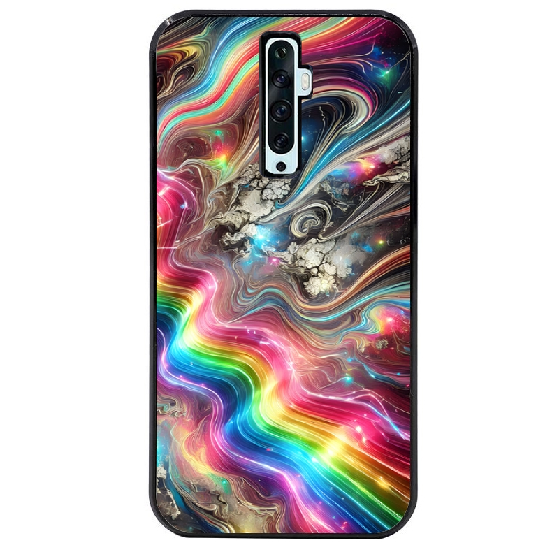Coque noire taperso pour OPPO Reno 2 et 2Z avec motif marbre arc en ciel protection antichoc personnalisée