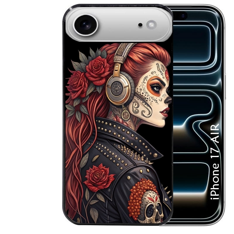 Coque noire taperso pour Iphone 17 17E AIR MAX PRO avec motif tete de mort rock protection antichoc personnalisée