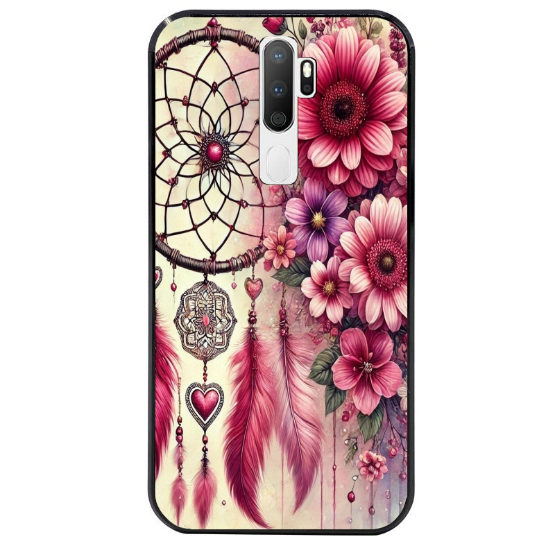 Coque noire taperso pour OPPO A5 A9 2020 avec motif dreamcatcher et coeur protection antichoc personnalisée