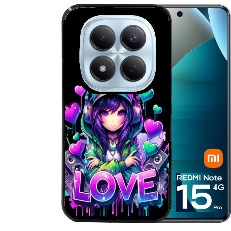 Coque noire taperso pour Redmi Note 15 et PRO PLUS 4G 5G avec motif anime manga et love protection antichoc personnalisée