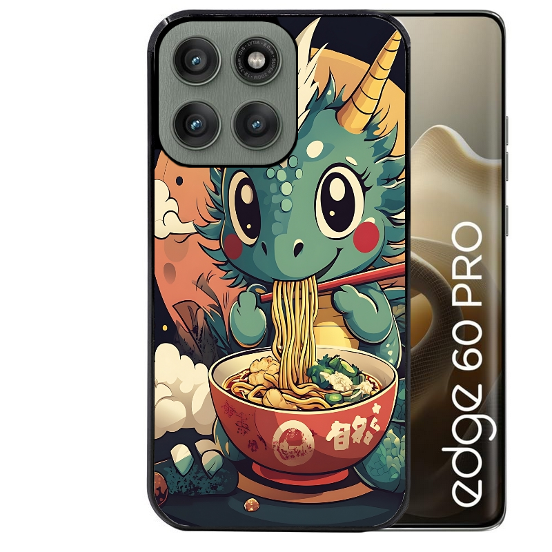 Coque noire taperso pour Moto Edge 60 et Neo Fusion Pro avec motif dragon ramen 1 protection antichoc personnalisée