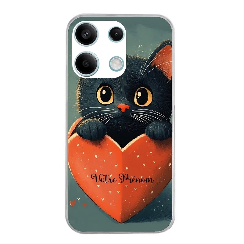 Coque taperso pour POCO M6 PRO 4G avec motif chat et coeur avec prenom protection antichoc personnalisée