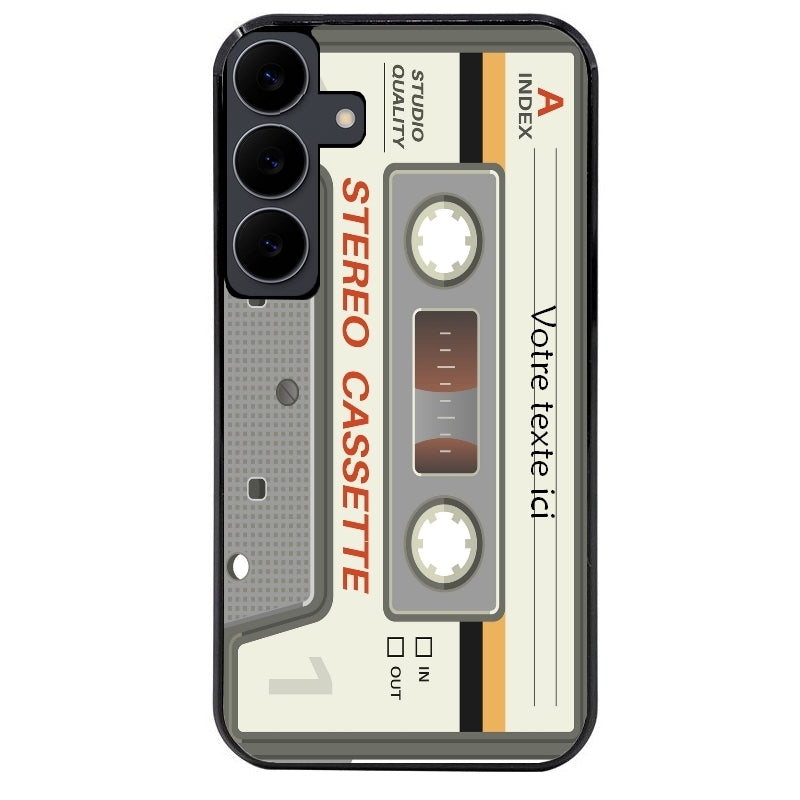 Coque noire taperso pour galaxy A06 A16 A26 A36 A56 avec motif cassette grise personnalisable protection antichoc personnalisée