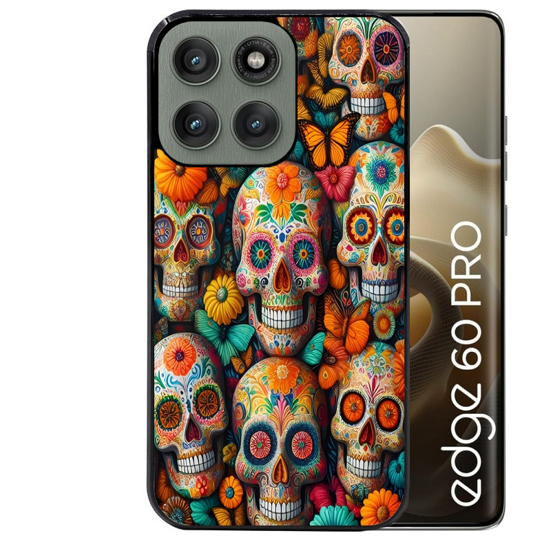 Coque noire taperso pour Moto Edge 60 et Neo Fusion Pro avec motif mort mexicaine papillon protection antichoc personnalisée