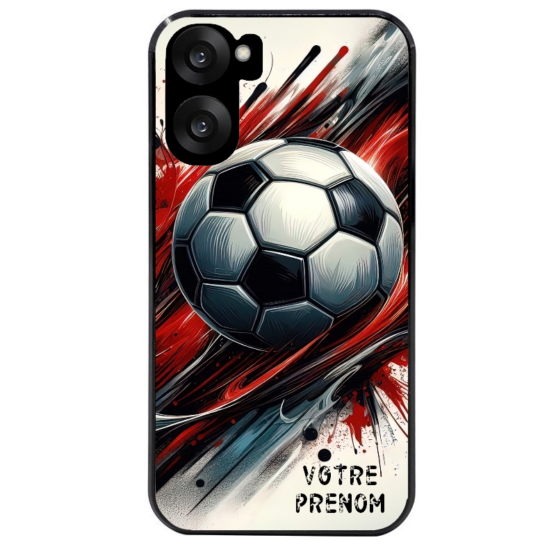 Coque noire taperso pour OnePlus Nord CE5 avec motif ballon foot avec prenom protection antichoc personnalisée