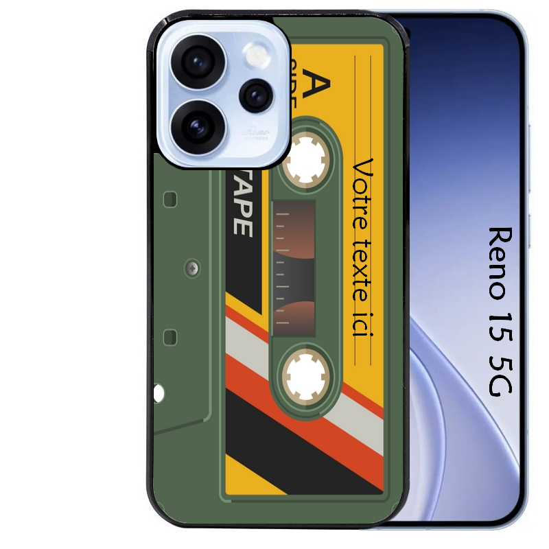 Coque noire taperso pour OPPO Reno 15 et F FS 5G personnalisable avec motif cassette kaki protection antichoc personnalisée
