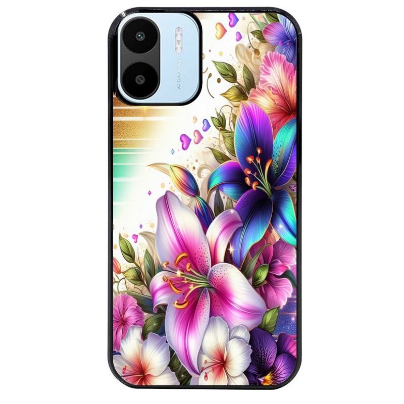 Coque noire taperso pour Redmi A1 et A2 avec motif fleur fluo protection antichoc personnalisée
