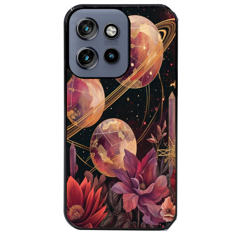 Coque noire taperso pour Moto Edge 60 et Neo Fusion Pro avec motif astro et fleurs protection antichoc personnalisée