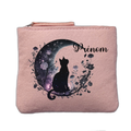 Porte monnaie personnalisé motif chat lune rose clair en feutrine en feutrine