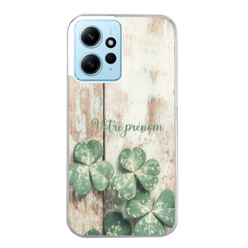 Coque taperso pour Redmi Note 12 4G 5G PRO 4G avec motif bois et trefle personnalisee protection antichoc personnalisée