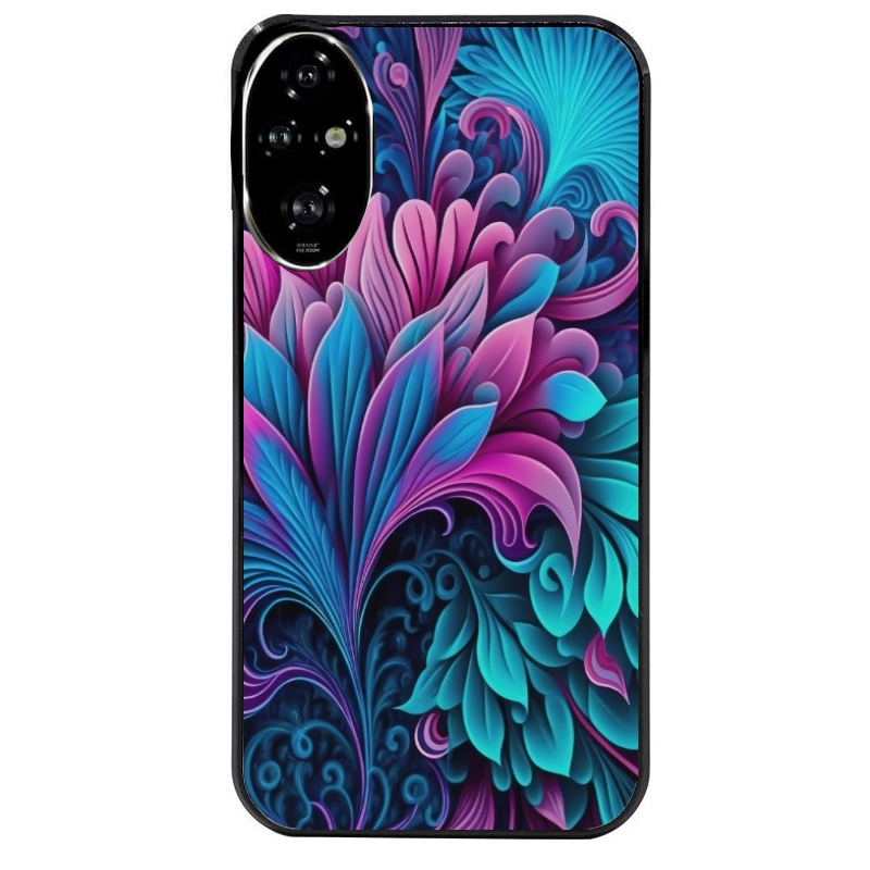 Coque noire taperso pour Honor 200 et Lite Pro Smart avec motif tropical violet et des fleurs protection antichoc personnalisée