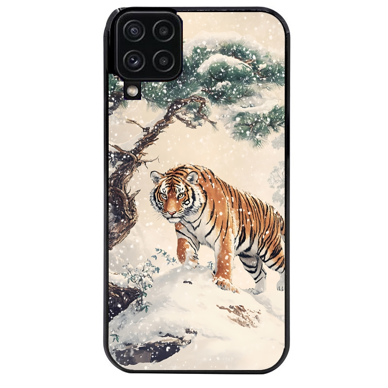 Coque noire taperso pour galaxy A22 A32 A52 A52S 4G 5G  avec motif tigre bonzai protection antichoc personnalisée