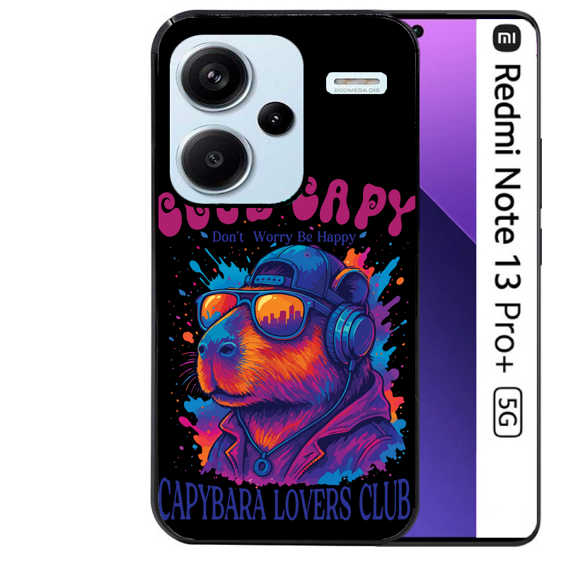 Coque noire taperso pour Redmi Note 13 PRO PLUS 5G avec motif capybara club protection antichoc personnalisée