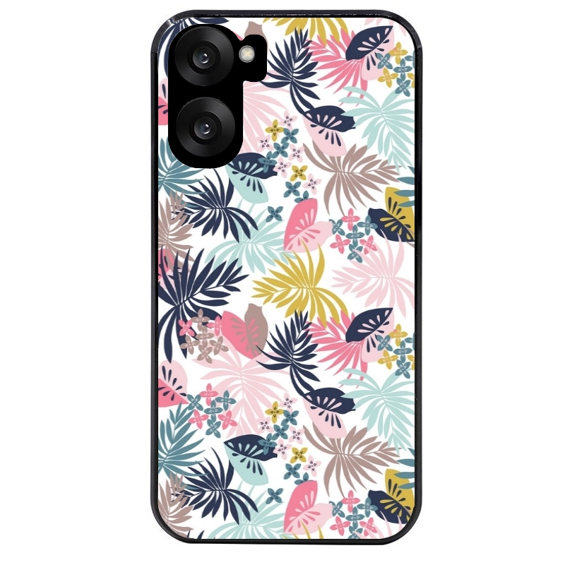 Coque noire taperso pour OnePlus Nord CE5 avec motif jungle et fleur rose protection antichoc personnalisée